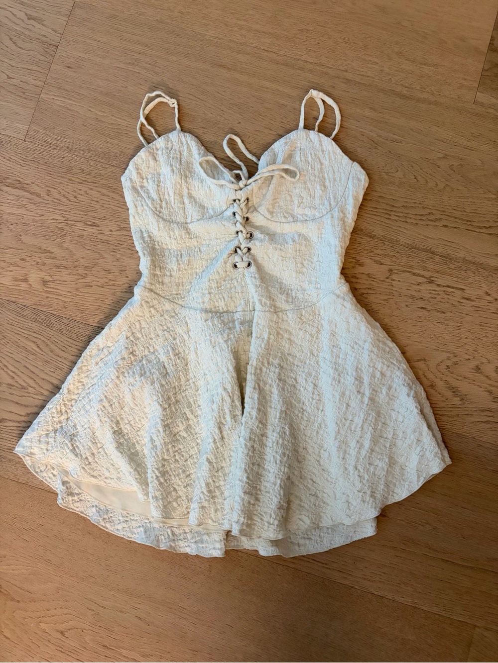 Forever 21 Cream Lace-Up Bustier Slip Dress